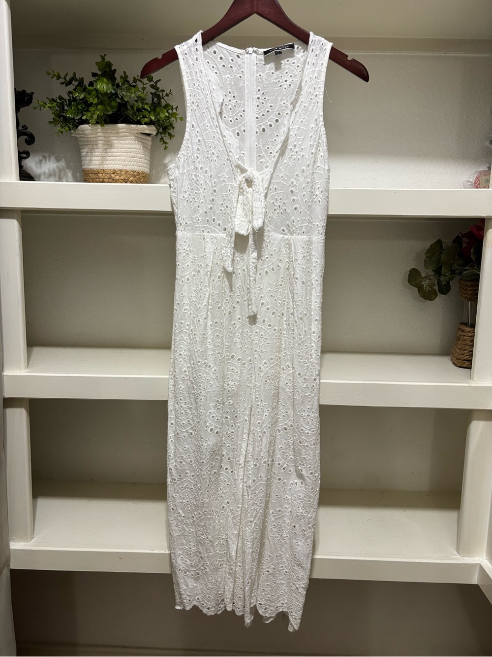 Blue Blush White Eyelet Tassel-Front Maxi Dress